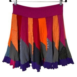 Joyful UpCycled‎ Patchwork Skirt Womens Medium Handmade Cotton Wool Boho Artsy